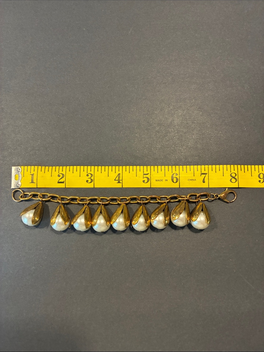 Gold-Tone Pearl Drop Charm Bracelet - Elegant Women’s Jewelry